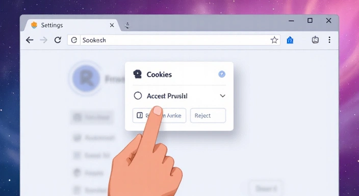 Illustration of a person clicking on cookie settings in a web browser, symbolizing user control over privacy