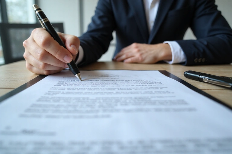 Legal document being reviewed with a pen